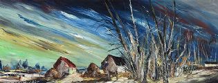 DARK SKY OVER THE COTTAGES by Norman J. McCaig at Ross's Online Art Auctions
