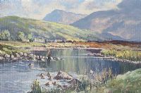 FISHING IN THE RIVER DELPHI, CONNEMARA by William Henry Burns at Ross's Online Art Auctions