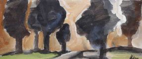 TREES BY THE ROAD by Markey Robinson at Ross's Online Art Auctions