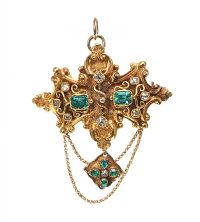 18CT GOLD EMERALD AND DIAMOND PENDANT/BROOCH at Ross's Online Art Auctions