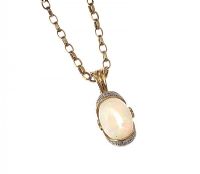 9CT GOLD OPAL AND CRYSTAL PENDANT AND CHAIN at Ross's Online Art Auctions
