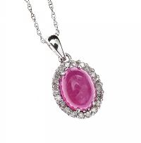 9CT WHITE GOLD RUBY AND DIAMOND PENDANT AND CHAIN at Ross's Online Art Auctions
