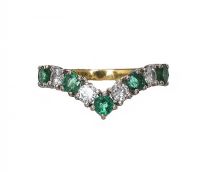 18CT GOLD EMERALD AND DIAMOND WISHBONE RING at Ross's Online Art Auctions