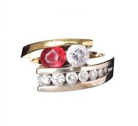 14CT GOLD RUBY AND DIAMOND CROSSOVER RING at Ross's Online Art Auctions
