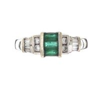 14CT WHITE GOLD EMERALD AND DIAMOND RING at Ross's Online Art Auctions