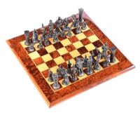 WALNUT CHESS BOARD & LEAD CHESS PIECES at Ross's Online Art Auctions