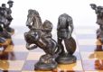 WALNUT CHESS BOARD & LEAD CHESS PIECES at Ross's Online Art Auctions