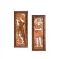 PAIR OF ARTS & CRAFTS POKER WORK PLAQUES at Ross's Online Art Auctions
