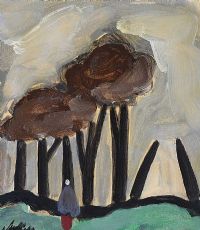 TREES BY THE COTTAGE by Markey Robinson at Ross's Online Art Auctions