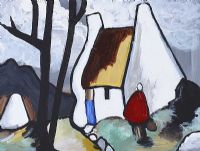 RED SHAWLIE BY THE THATCHED COTTAGE by Irish School at Ross's Online Art Auctions