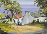 CHICKENS BY THE COTTAGE by John B. Duffy at Ross's Online Art Auctions