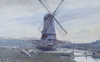 SHEEP GRAZING BY A WINDMILL by J.H. De Coe at Ross's Online Art Auctions