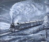 BLACK & WHITE STEAM TRAIN by Cosa Kapur at Ross's Online Art Auctions