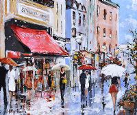 WET DAY GRAFTON STREET, DUBLIN by Holly Hanson at Ross's Online Art Auctions
