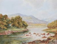 FISHING ON OWENREAGH RIVER by Robert Cresswell Boak ARCA at Ross's Online Art Auctions