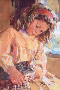 GIRL WITH A KITTEN by Dianne Flynn at Ross's Online Art Auctions