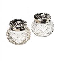 PAIR OF STERLING SILVER TOPPED MINIATURE JARS at Ross's Online Art Auctions
