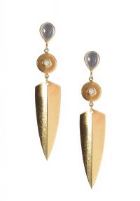 18CT GOLD MOONSTONE AND DIAMOND DROP EARRINGS at Ross's Online Art Auctions