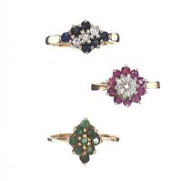 THREE 9CT GOLD GEM-SET RINGS at Ross's Online Art Auctions