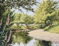 FOX GLOVES ON THE RIVER DUN by Roy Gaston at Ross's Online Art Auctions
