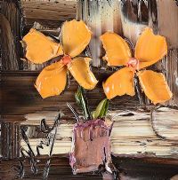YELLOW FLOWERS IN A PINK VASE by Colin Flack at Ross's Online Art Auctions