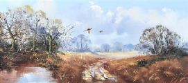 PHEASANTS OVER THE WOODS WITH SCRABO IN THE DISTANCE by Frank Fitzsimons at Ross's Online Art Auctions