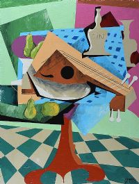 MANDOLIN & BLUE TABLECLOTH by Gerald G. Beattie at Ross's Online Art Auctions