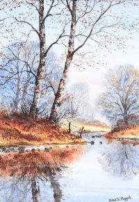 AUTUMN TREES BY A RIVER by John S. Haggan at Ross's Online Art Auctions