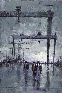 THREE YARDMEN & CRANES by Colin H. Davidson at Ross's Online Art Auctions