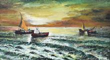FISHING BOATS IN A HARBOUR by S. Johnston at Ross's Online Art Auctions