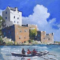 THE CURRACH MEN AT DOE CASTLE, CREESLOUGH, DONEGAL by Sean Lorinyenko at Ross's Online Art Auctions