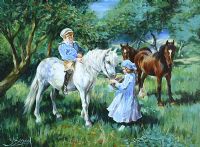 CHILDREN & PONIES by Stephen Brown at Ross's Online Art Auctions