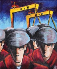 SHIPYARD WORKERS by John Stewart at Ross's Online Art Auctions