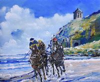 RACING AT DOWNHILL BEACH BELOW MUSSENDEN TEMPLE by Sean Lorinyenko at Ross's Online Art Auctions