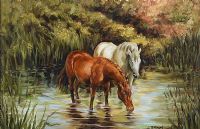 HORSES WATERING by Stephen Brown at Ross's Online Art Auctions