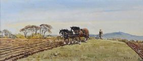PLOUGHING THE FIELD, COUNTY DOWN by George Bennett at Ross's Online Art Auctions