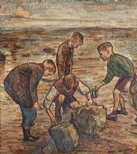 FOUR BOYS ON THE SHORE by Alan Quigley at Ross's Online Art Auctions