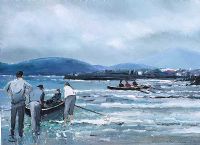 THE DOWNINGS CURRACH MEN AT THE PIER by Sean Lorinyenko at Ross's Online Art Auctions