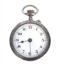ENGRAVED SILVER POCKET WATCH at Ross's Online Art Auctions