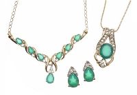 18CT GOLD PLATED THREE GREEN AGATE NECKLACES AND EARRINGS at Ross's Online Art Auctions
