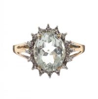 9CT GOLD PALE GREEN STONE AND DIAMOND RING at Ross's Online Art Auctions
