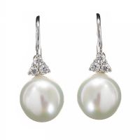 18CT WHITE GOLD CULTURED PEARL AND DIAMOND EARRINGS at Ross's Online Art Auctions