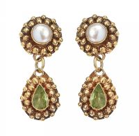 9CT GOLD PERIDOT AND PEARL DROP EARRINGS at Ross's Online Art Auctions