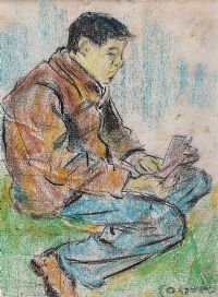 READING ON THE GRASS by William Conor RHA RUA at Ross's Online Art Auctions