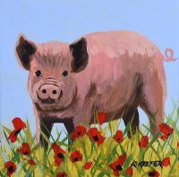 PIG & POPPIES by Ronald Keefer at Ross's Online Art Auctions