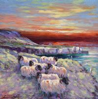 SHEEP GRAZING BY THE NORTH COAST by William Cunningham at Ross's Online Art Auctions