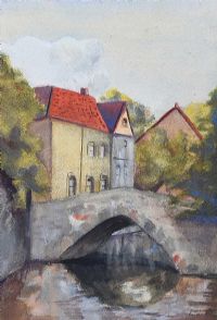 BRIDGE ON THE CANAL, BRUGES by Lydia de Burgh RUA UWS at Ross's Online Art Auctions