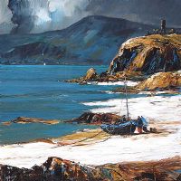 FISHER FOLK BY RED BAY CASTLE, COUNTY ANTRIM by J.P. Rooney at Ross's Online Art Auctions