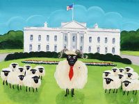 ANDY PAT'S WANDERING SHEEP VISIT RAMBO TRUMP by Andy Pat at Ross's Online Art Auctions