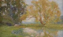WILLOW TREE OVER THE RIVER by W. Playfair Dixon at Ross's Online Art Auctions